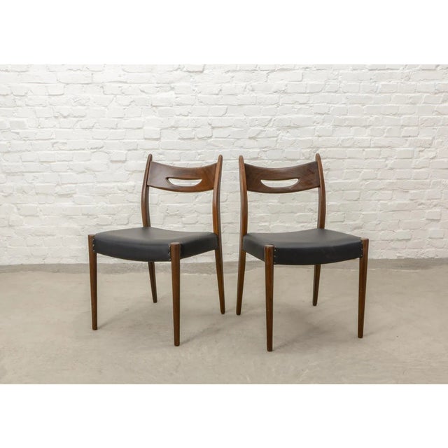 1960s Mid-Century Teak & Black Leatherette Dining Chairs, 1960s, Set of 4 For Sale - Image 5 of 13