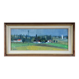 1960 Mid-Century Modern 'Across the Countryside' Vintage Original Landscape Oil Painting, Framed For Sale