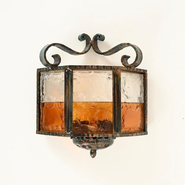 Brutalist Wrought Iron and Amber Glass Sconces from Longobard, Italy, 1970, Set of 2 For Sale - Image 13 of 16