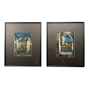 Set of Two 1950's Quito Ecuador by E. Aguirre Diaz Original Watercolor Paintings