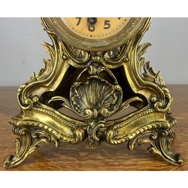 Vintage French Style Brass Decorative Mantel Clock For Sale - Image 4 of 11