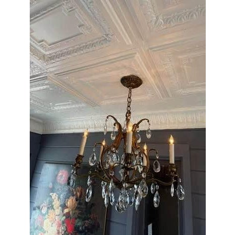 Antique French Brass & Crystal Birdcage Chandelier – 5 Light For Sale - Image 4 of 4
