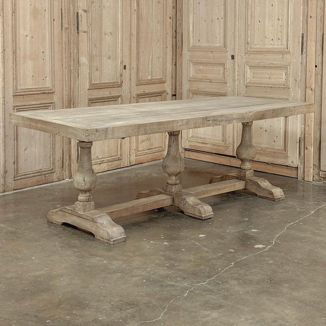 Grand Italian Rustic Trestle Table in Stripped Oak For Sale - Image 4 of 18