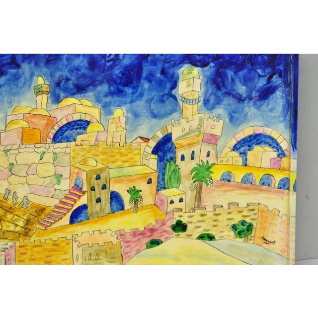 Traditional Vintage Yair Emanuel Judaica Hand Painted Wood Challah Board Made in Israel For Sale - Image 3 of 14
