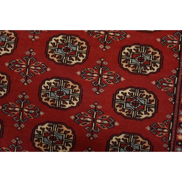 Bokhara Rug 4’1” X 6’4” Red Wool Tribal Hand-Knotted Oriental Carpet For Sale - Image 4 of 11