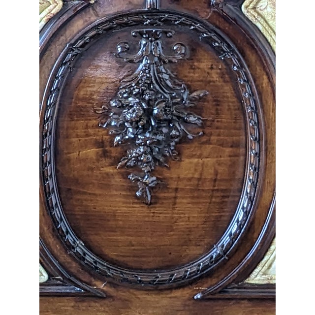Chestnut Antique Full Size Louis XVI Style Bed in Walnut Wood With Fabric Accents For Sale - Image 8 of 9