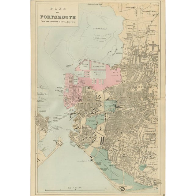 Antique Town Map of Portsmouth by George W. Bacon, 1885 For Sale - Image 4 of 13