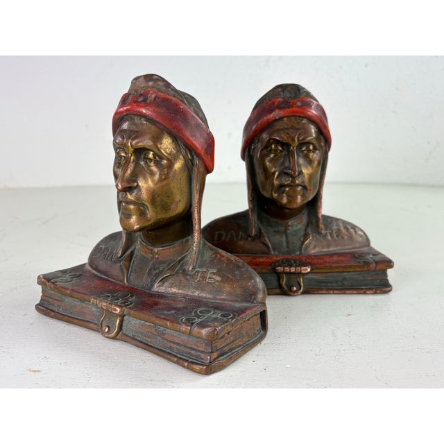 Metal Early 20th Century Dantes Bronze Bust Book Ends. For Sale - Image 7 of 12