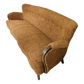 Vintage Scandinavian Curved Bouclé 3-Seater Sofa, 1950s For Sale
