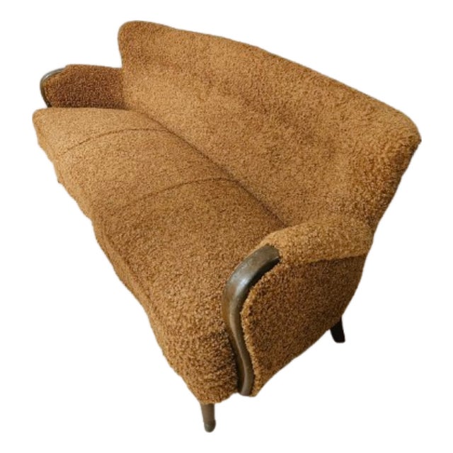 Vintage Scandinavian Curved Bouclé 3-Seater Sofa, 1950s For Sale