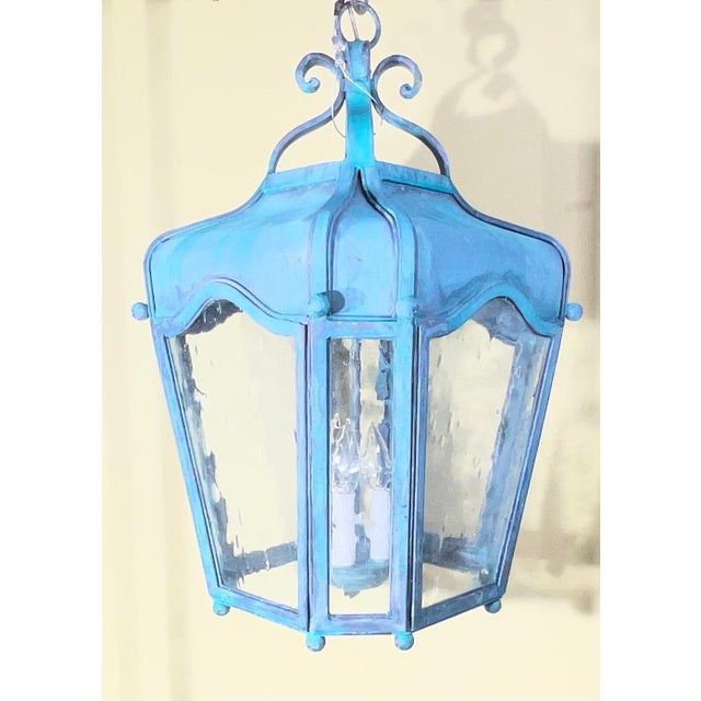Exquisite Vintage Verdigris Hand -Forge Iron Hanging Lantern For Sale - Image 9 of 18