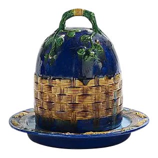 Antique Majolica Covered Cheese Dish For Sale