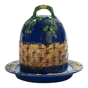 Antique Majolica Covered Cheese Dish