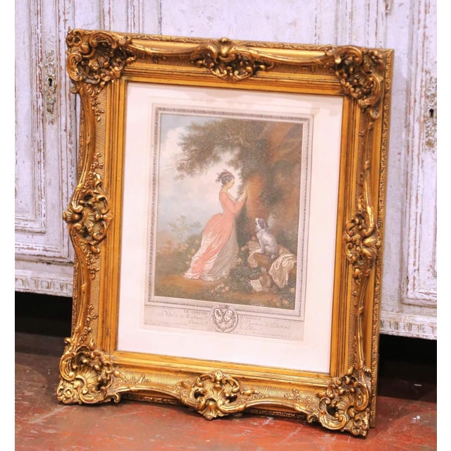 Decorate a wall with this elegant antique French engraving, beautifully presented in an ornate giltwood frame, crafted...