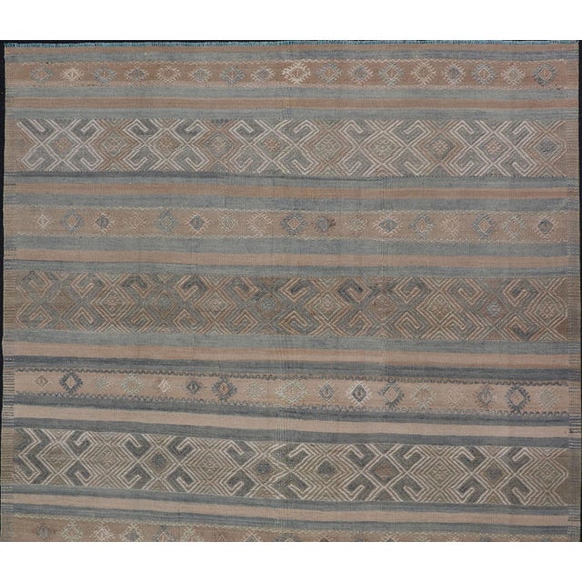 Mid 20th Century Vintage Turkish Kilim Rug With Horizontal Stripes in Taupe and Neutral Colors For Sale - Image 5 of 11