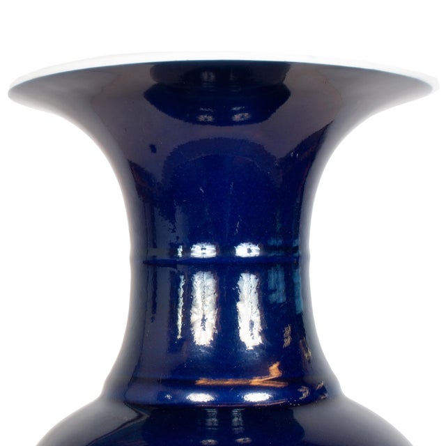 Large Antique Chinese Qing Dynasty Powder Blue Porcelain YenYen Shaped Vase 1850 For Sale - Image 11 of 12