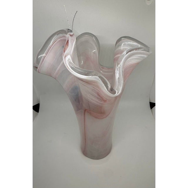 Tammaro Home Murano Style Pink & White Swirl Art Glass Handkerchief Vase For Sale - Image 10 of 11