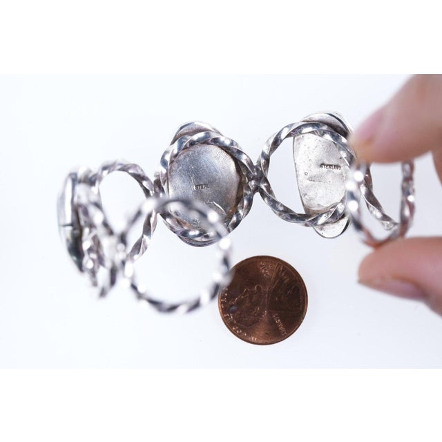 Metal 6.75" Vintage Southwestern sterling/turquoise cuff bracelet For Sale - Image 7 of 9