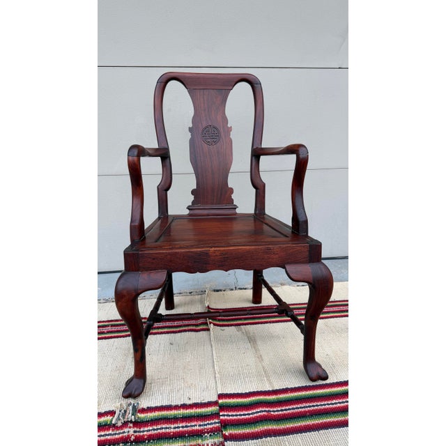 A Very Fine Antique Chinese Export Hongmu Queen Anne Arm Chair, 18th Century Made in China, for export to the Americas or...