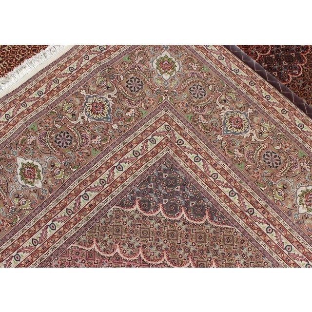 Tribal Vintage Persian Tabriz Rug With Diamond Medallion Design in Rich Burgundy For Sale - Image 3 of 11