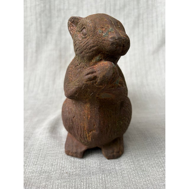 Vintage Rusty Cast Iron Squirrel Eating an Acorn Statue For Sale - Image 4 of 12