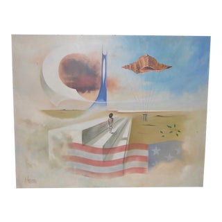 Carlo Wahlbeck Surreal Landscape Painting c.1970 For Sale