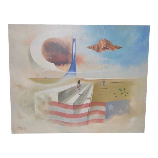 Carlo Wahlbeck Surreal Landscape Painting c.1970 For Sale