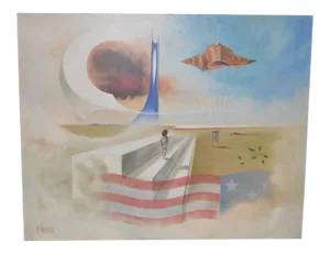 Carlo Wahlbeck Surreal Landscape Painting c.1970