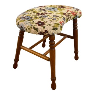Early 20th Century Antique Pine Kidney-Shaped Vanity Stool-Bench, Newly Reupholstered. For Sale