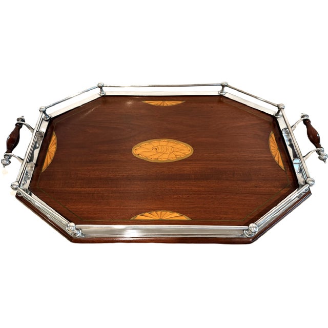 Antique English Silver and Mahogany Gallery Tray For Sale - Image 10 of 18