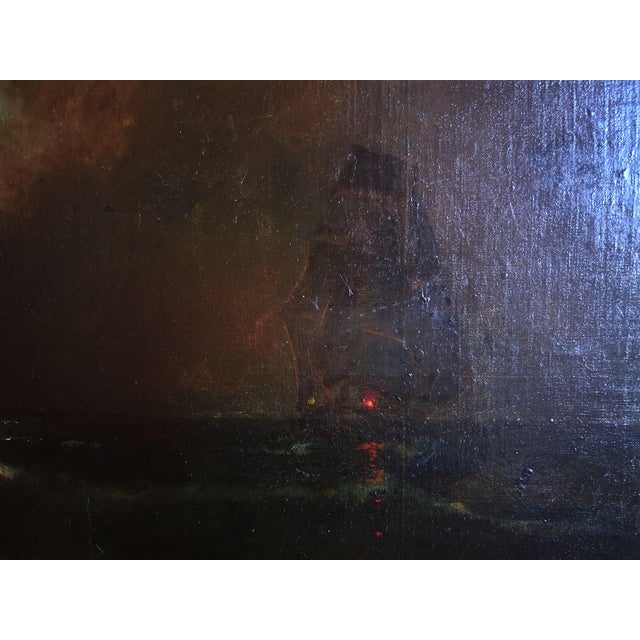 19th Century American School Moonlit Seascape and Shipwreck Oil Painting For Sale In New York - Image 6 of 9