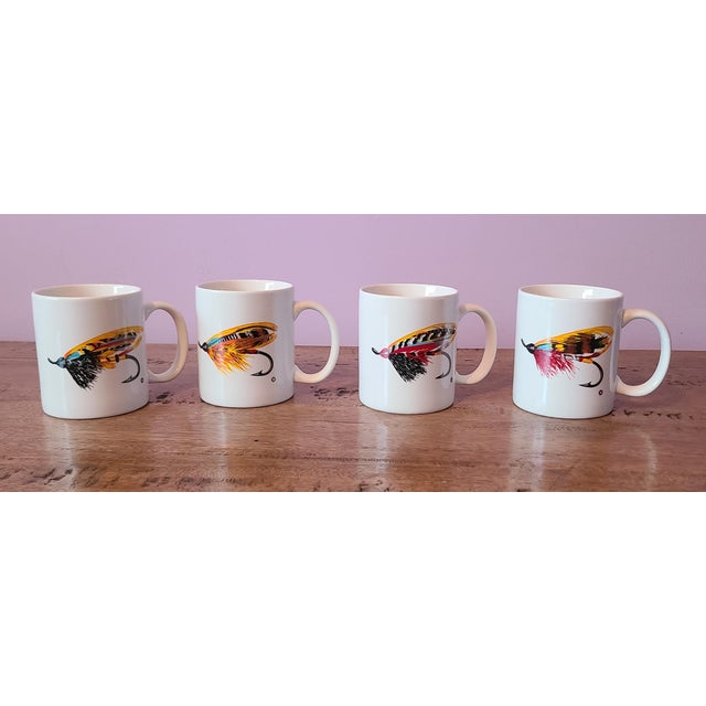 White Set of 4 Winnie Staniford Designs Fly Fishing Lure Decorative Ceramic Coffee Mugs *New Old Stock* For Sale - Image 8 of 10