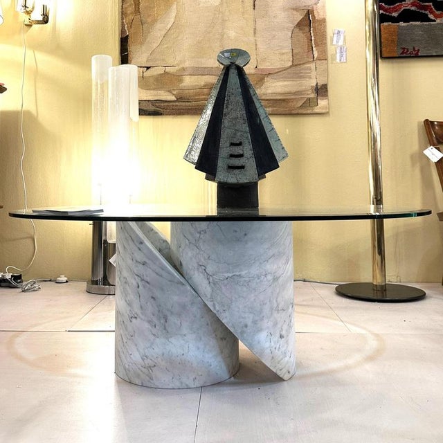 Carrara Marble Coffee Table with Oval Glass Top, Italy, 1960s For Sale - Image 10 of 11