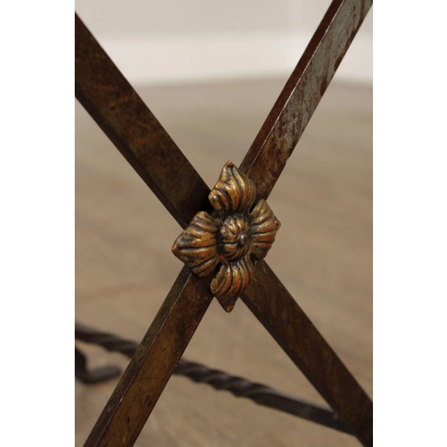1920s Art Deco Period Wrought Iron & Brass X Base Bench For Sale - Image 10 of 13