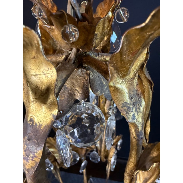 Vintage Italian Gilt Tole Mid-Century Modern Chandlier For Sale - Image 11 of 15