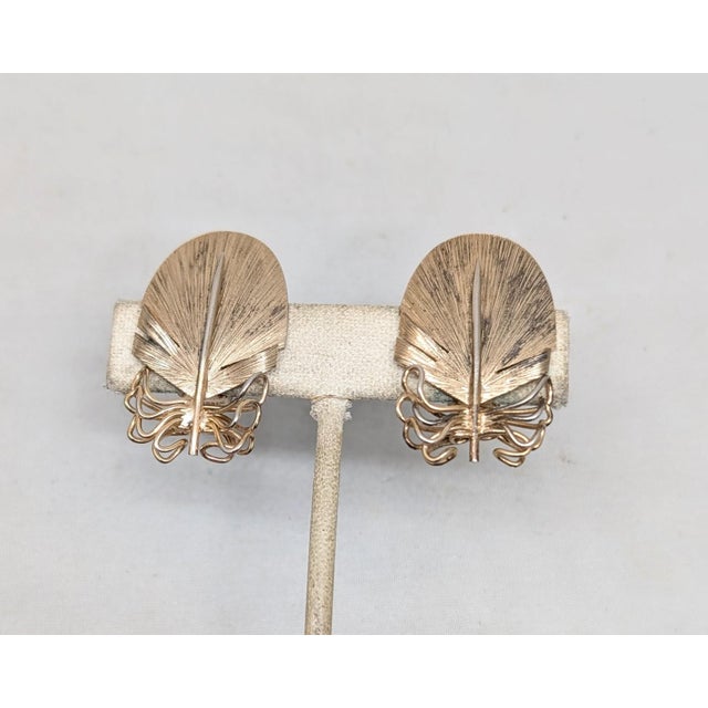 Mid-Century Modern Vintage Signed Napier Goldtone Over Sterling Feather Clip Earrings-2 Pieces For Sale - Image 3 of 7