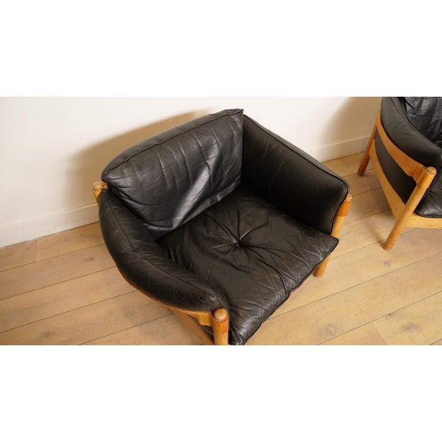 Danish Oak and Leather Lounge Chairs, 1960s, Set of 2 For Sale - Image 10 of 15