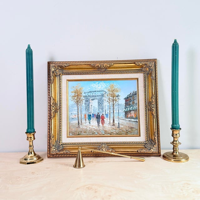 Mid 20th Century Vintage J. Bardot Signed Oil Painting, Paris Street Scene With Arc De Triomphe, Gilt Frame For Sale - Image 5 of 6