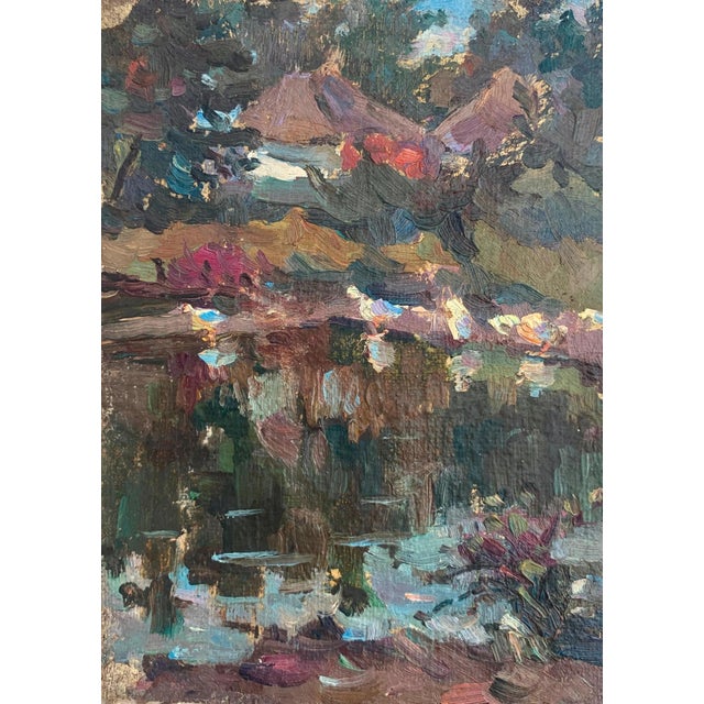 Vintage Ukrainian Impressionist Oil Painting, Rural Landscape, 1960s 18-14 For Sale
