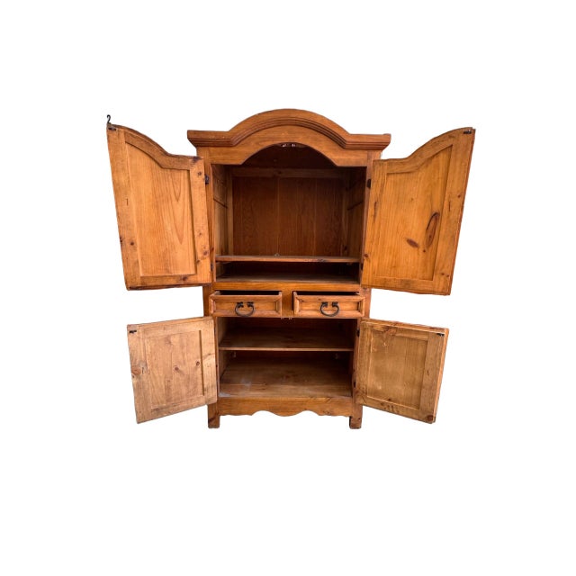 1980s 1980s Rustic Solid Pine Storage Armoire With Wrought Iron Accents, Mexico For Sale - Image 5 of 13