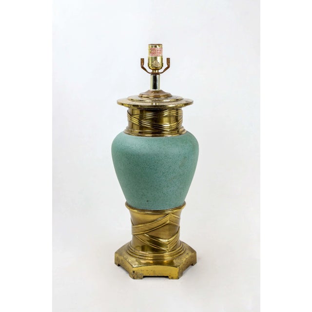 English Vintage Porcelain Robin Egg Blue and Brass Table Lamp For Sale - Image 3 of 11