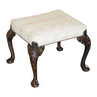 18th Century Georgian Claw & Ball Carved Walnut Stool, 1780s For Sale