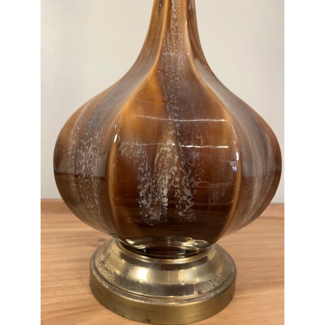 1960s Mid Century Drip Glazed Lamp & Shade For Sale - Image 5 of 5