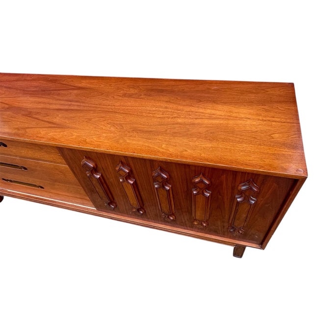 Burnt Umber 1970s Sculpted American Walnut Credenza Dresser For Sale - Image 8 of 9
