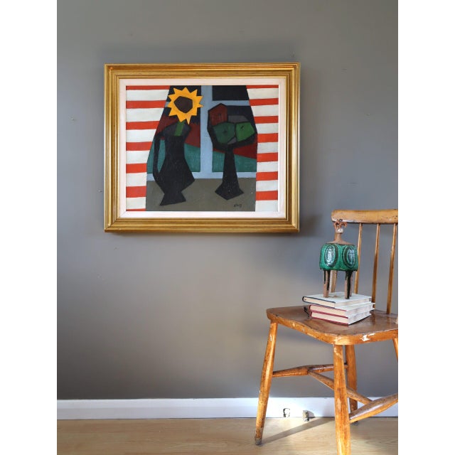 Mid-Century Modern Mid-Century Modern 'The Striped Room' Vintage Still Life Oil Painting by Swedish Artist Bengt Orup (1916–1996), Framed For Sale - Image 3 of 13