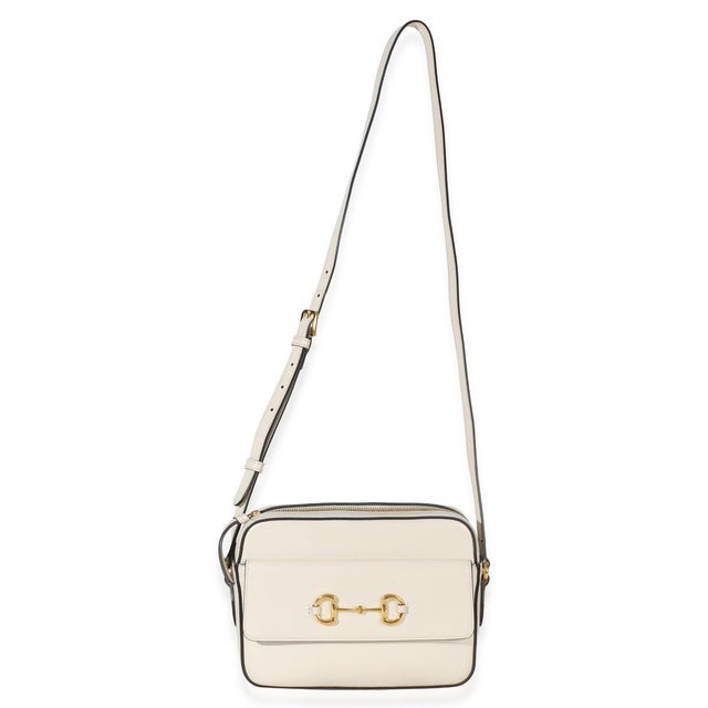 White White Textured Calfskin Small Horsebit 1955 Shoulder Bag For Sale - Image 8 of 9