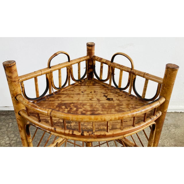 Vintage Scorched Bamboo Corner Shelf For Sale In Kansas City - Image 6 of 6