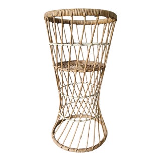 1990s Handcrafted Boho Rattan Wicker Floor Plant Stand For Sale