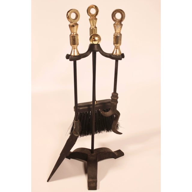 Mid-Century Modern Mid Century Modern Black and Gold Iron and Brass Fireplace Tool Set For Sale - Image 3 of 8