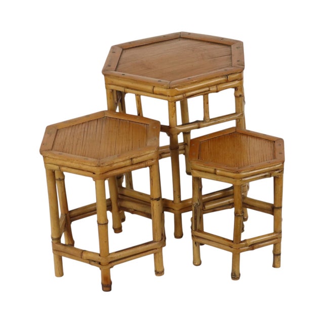 Vintage Bamboo and Rattan Nesting Tables, 1960s, Set of 3 For Sale - Image 16 of 16